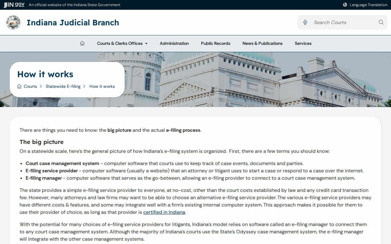 Indiana statewide civil e-filing workflow