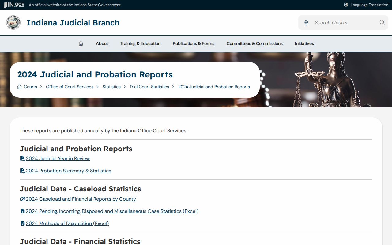 Indiana 2024 trial court statistics page covering Clay County filings