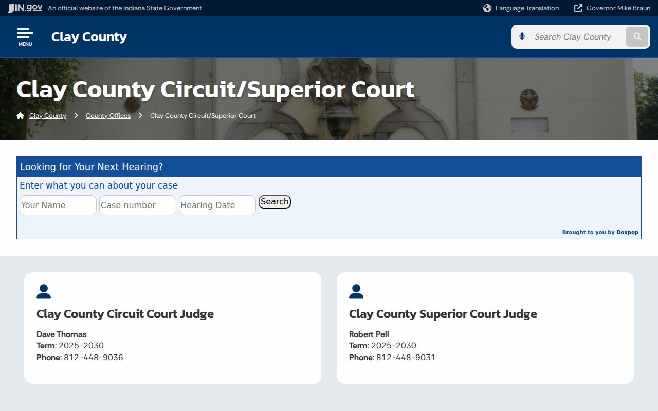 Clay County Circuit and Superior Court contact page