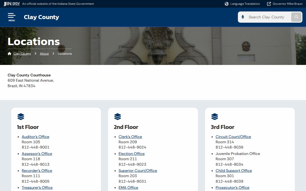 Clay County courthouse and office locations page for docket records