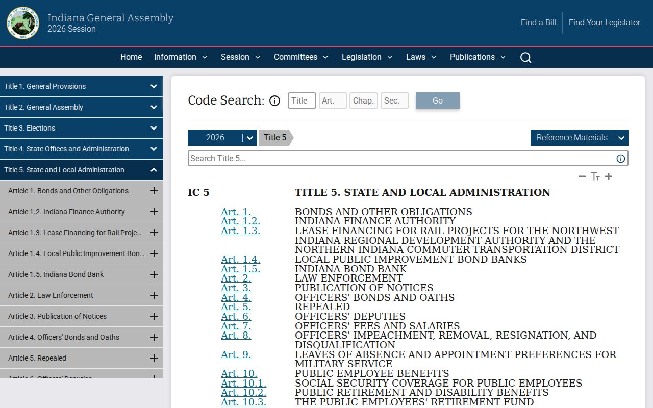 Indiana Code Title 5 public records law page relevant to Clay County