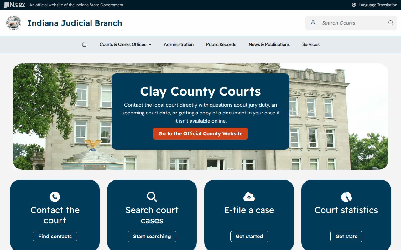 Indiana Judicial Branch page for Clay County Circuit and Superior Courts