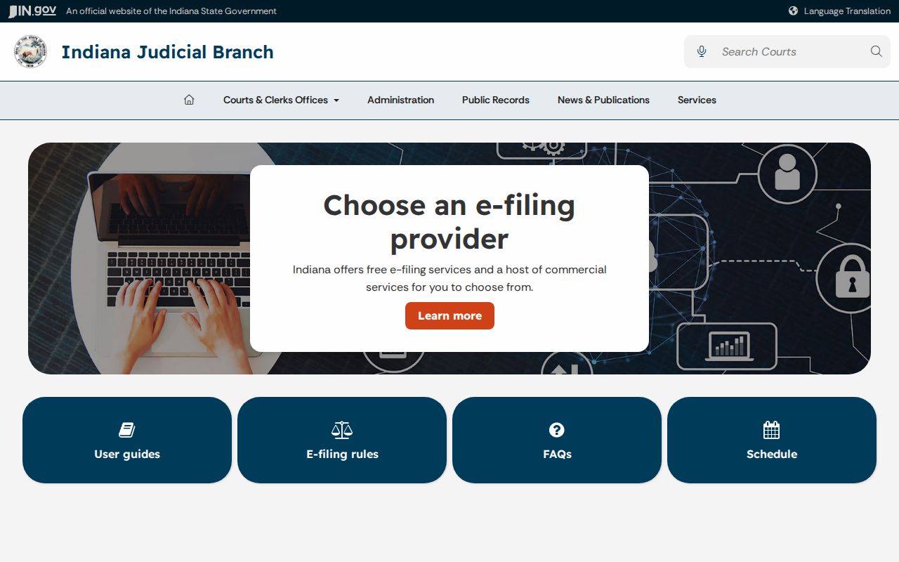 Indiana statewide e-filing information used by Clay County courts
