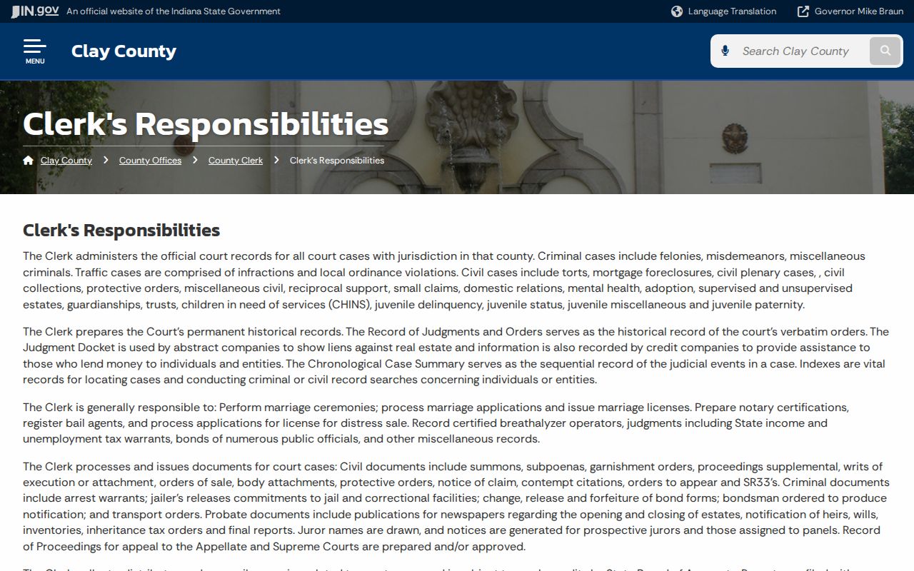 Clay County court record Clerk responsibilities